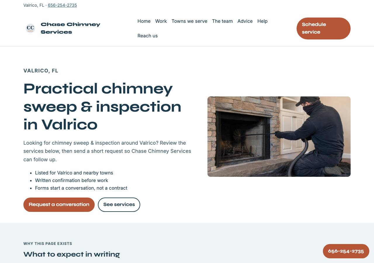Screenshot of valricochimneyservices.site taken by the zone census on 2026-10-16