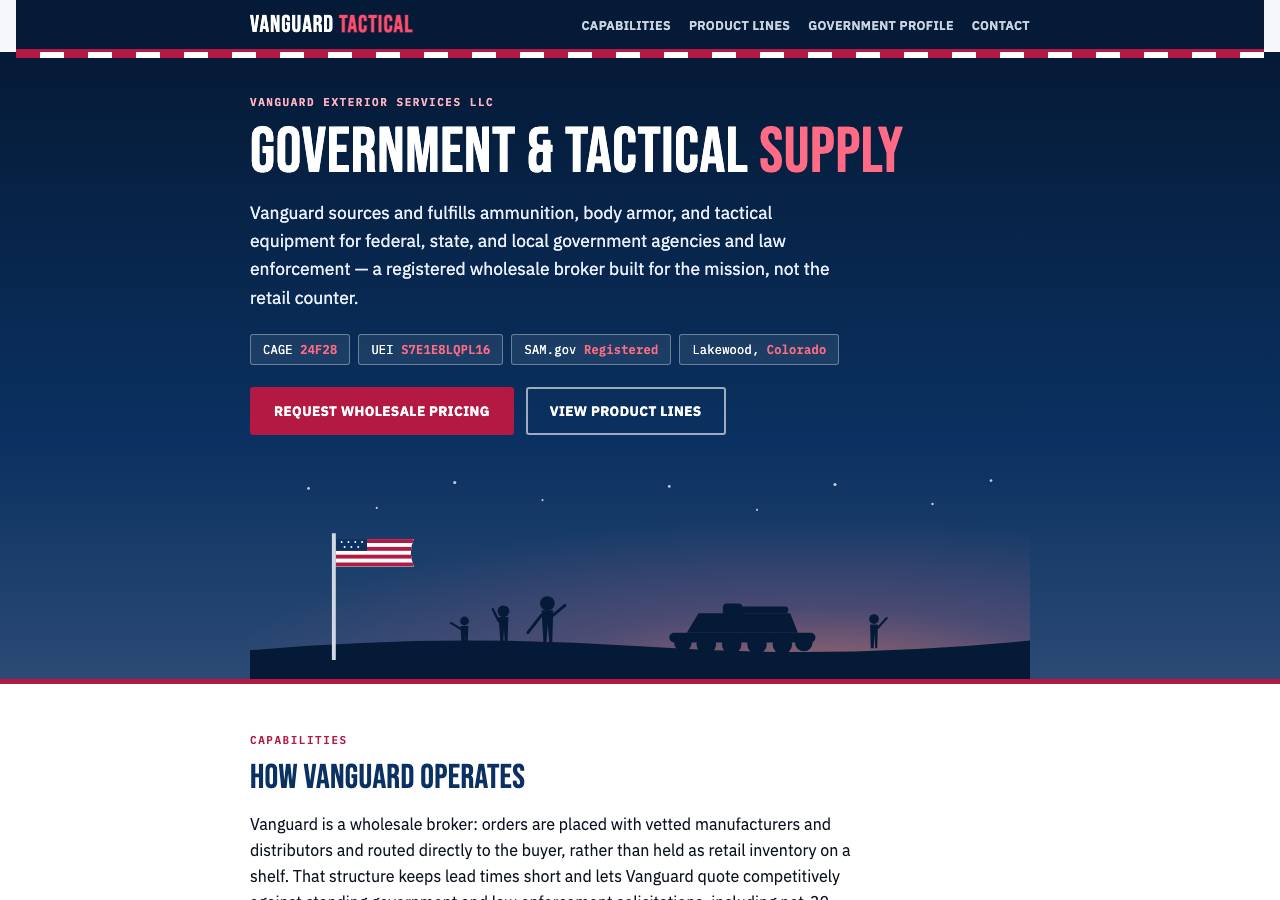 Screenshot of vanguardtacticalsupply.com taken by the zone census on 2026-10-16
