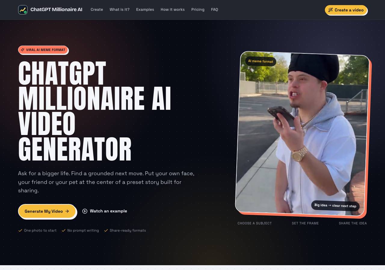 Screenshot of chatgptmillionaireai.video taken by the zone census on 2026-10-17