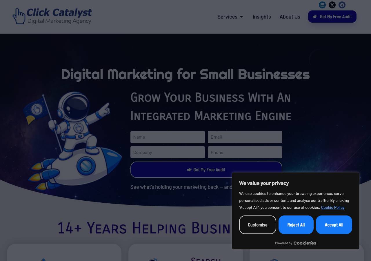 Screenshot of clickcatalystdigitalmarketing.com taken by the zone census on 2026-10-17