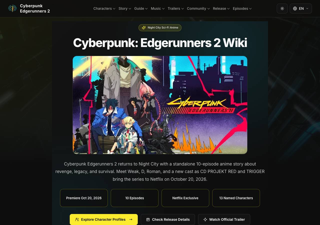 Screenshot of cyberpunkedgerunners2game.wiki taken by the zone census on 2026-10-17