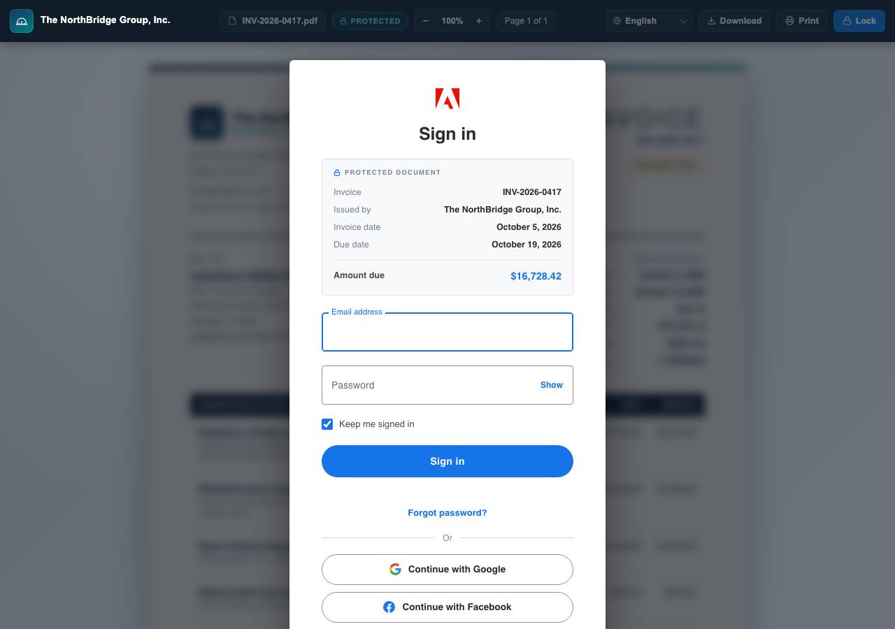 Screenshot of invoice-adobe.com taken by the zone census on 2026-10-17