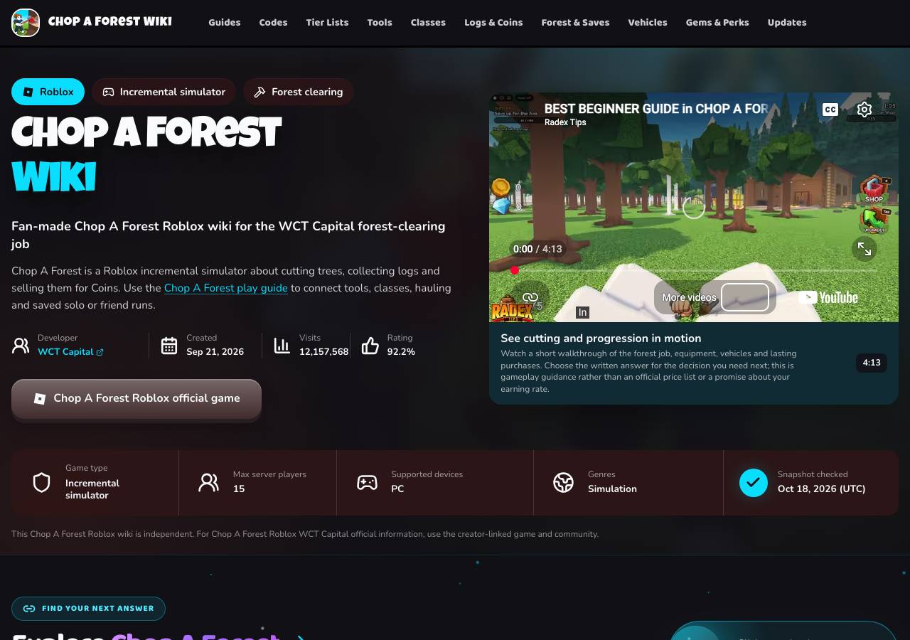 Screenshot of chopaforest-roblox.wiki taken by the zone census on 2026-10-19