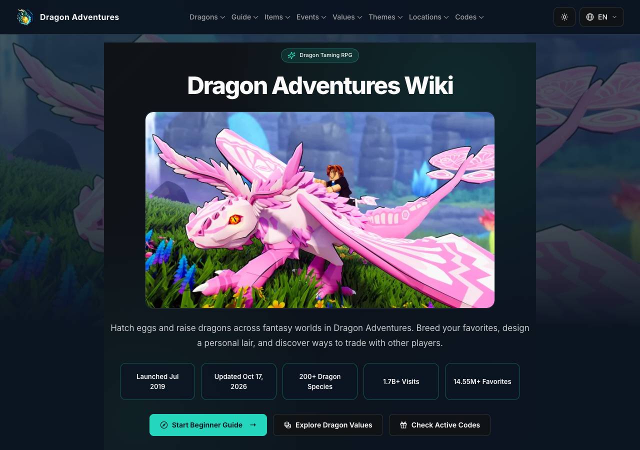 Screenshot of dragonadventuresroblox.wiki taken by the zone census on 2026-10-19