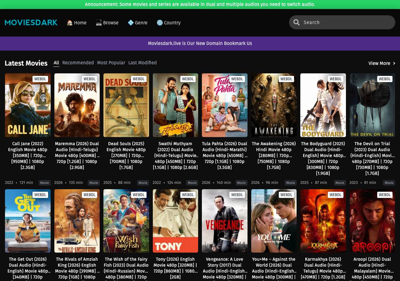 Screenshot of moviesdark.live taken by the zone census on 2026-10-19