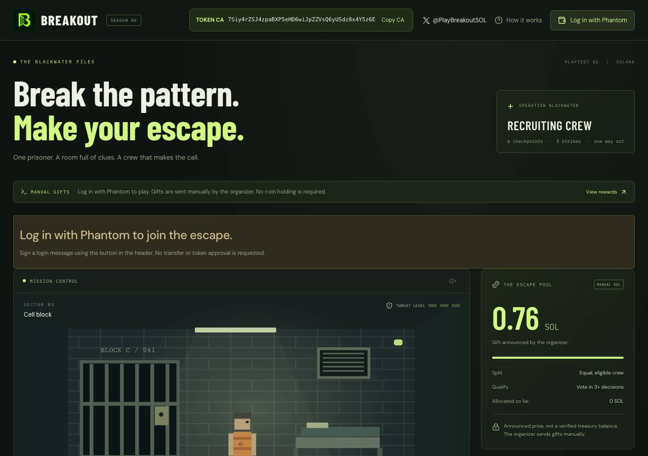 Screenshot of playbreakout.fun taken by the zone census on 2026-10-19
