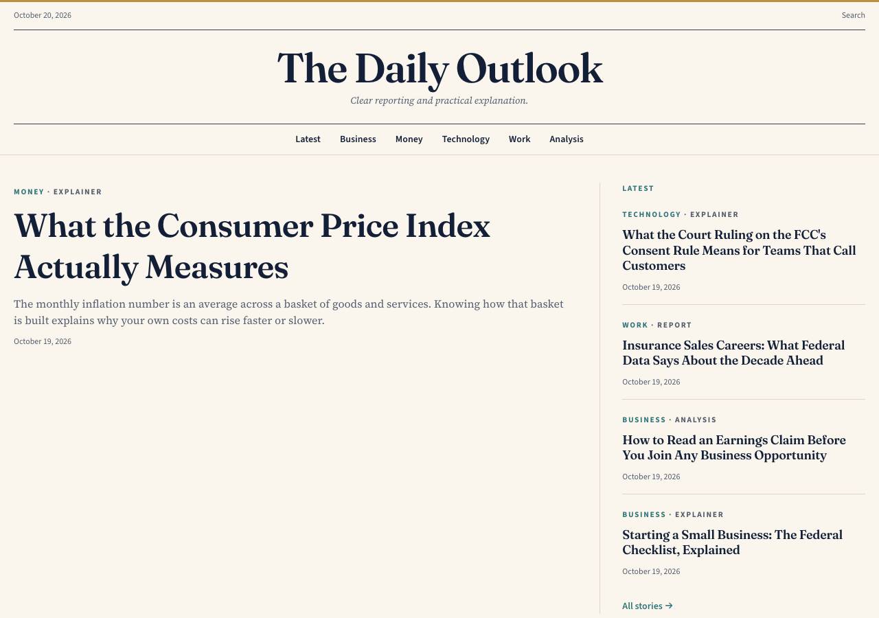 Screenshot of thedailyoutlook.org taken by the zone census on 2026-10-20