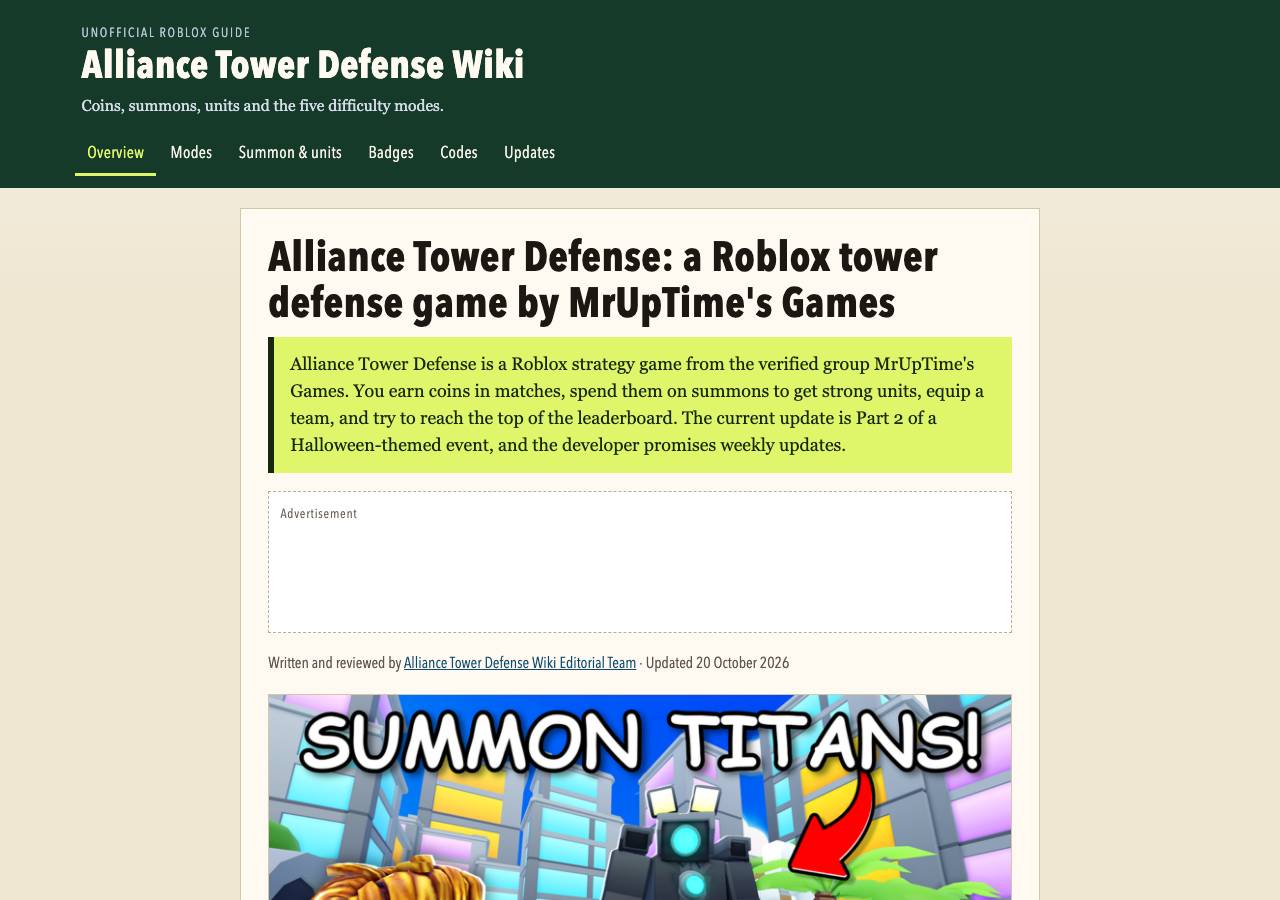 Screenshot of alliancetowerdefense-roblox.wiki taken by the zone census on 2026-10-21