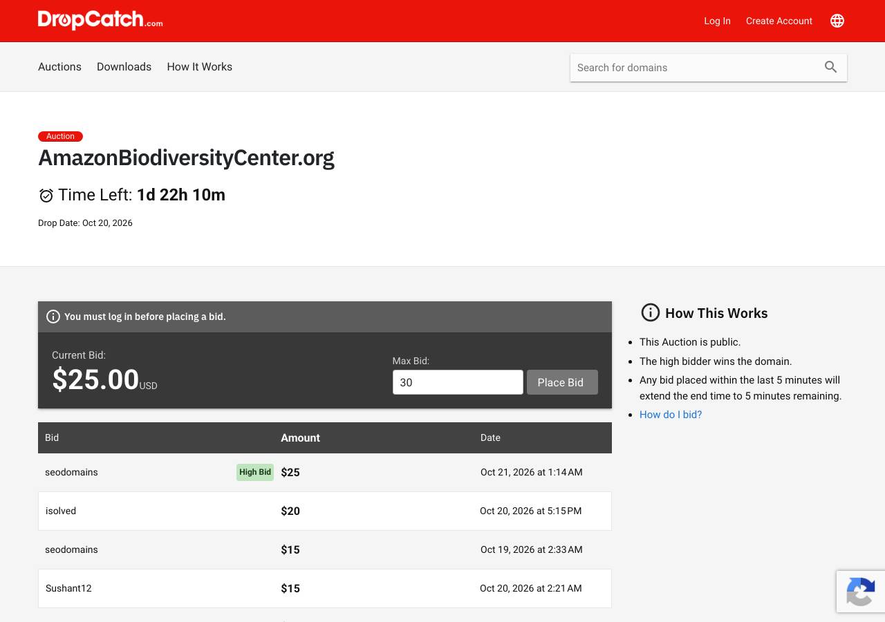 Screenshot of amazonbiodiversitycenter.org taken by the zone census on 2026-10-21