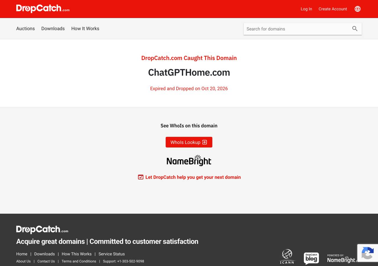 Screenshot of chatgpthome.com taken by the zone census on 2026-10-21