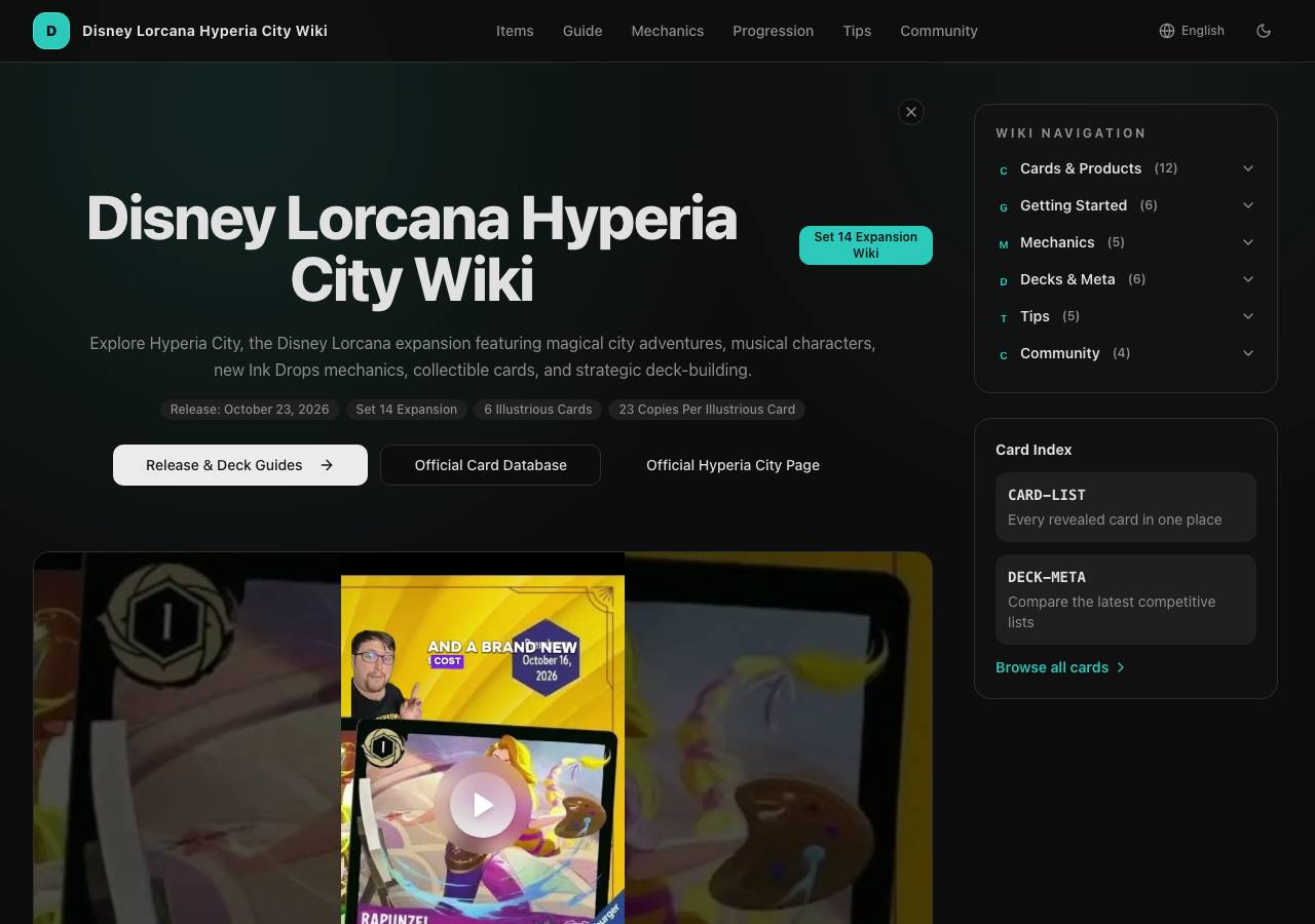 Screenshot of disney-lorcana-hyperia-city.wiki taken by the zone census on 2026-10-21