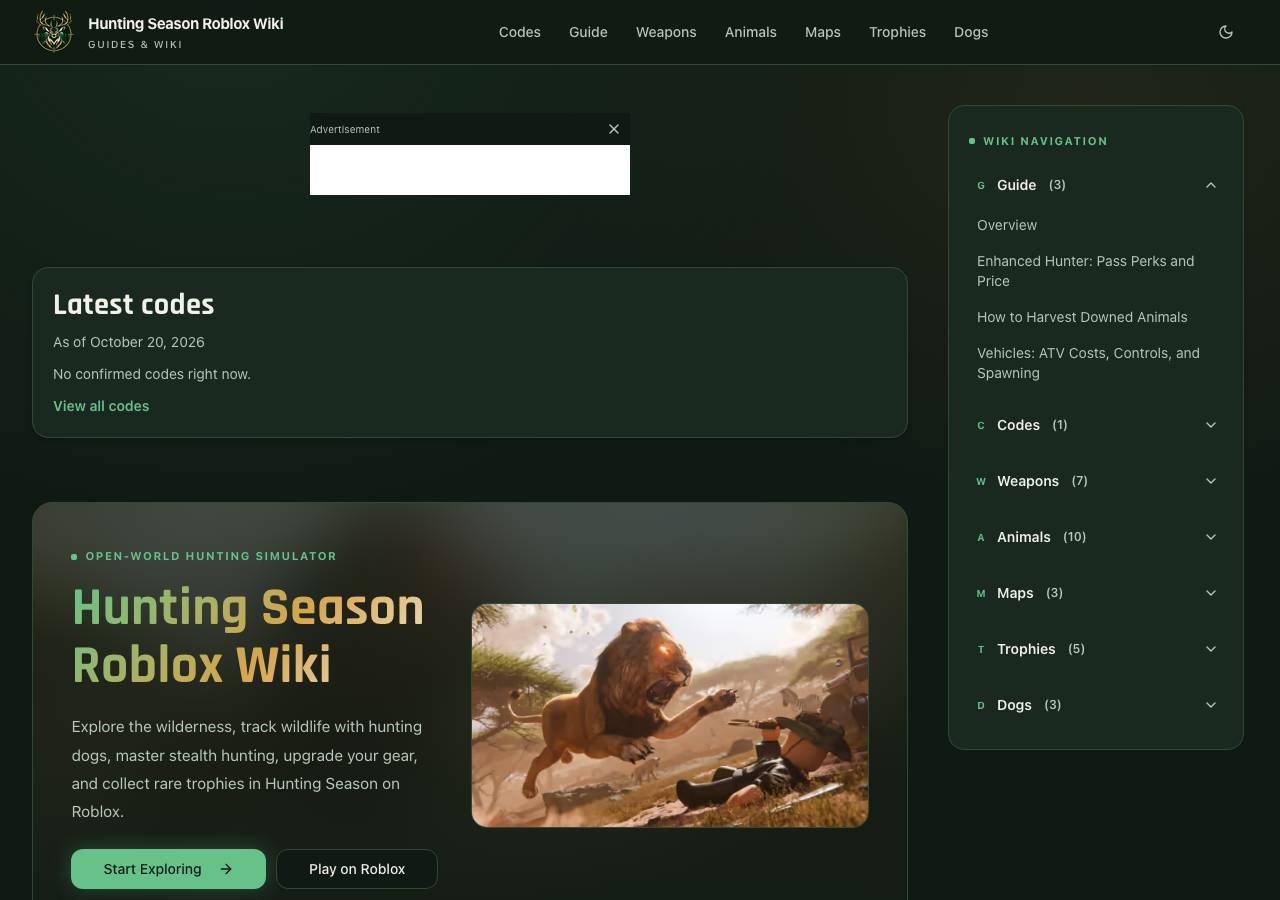 Screenshot of huntingseasonroblox.wiki taken by the zone census on 2026-10-21