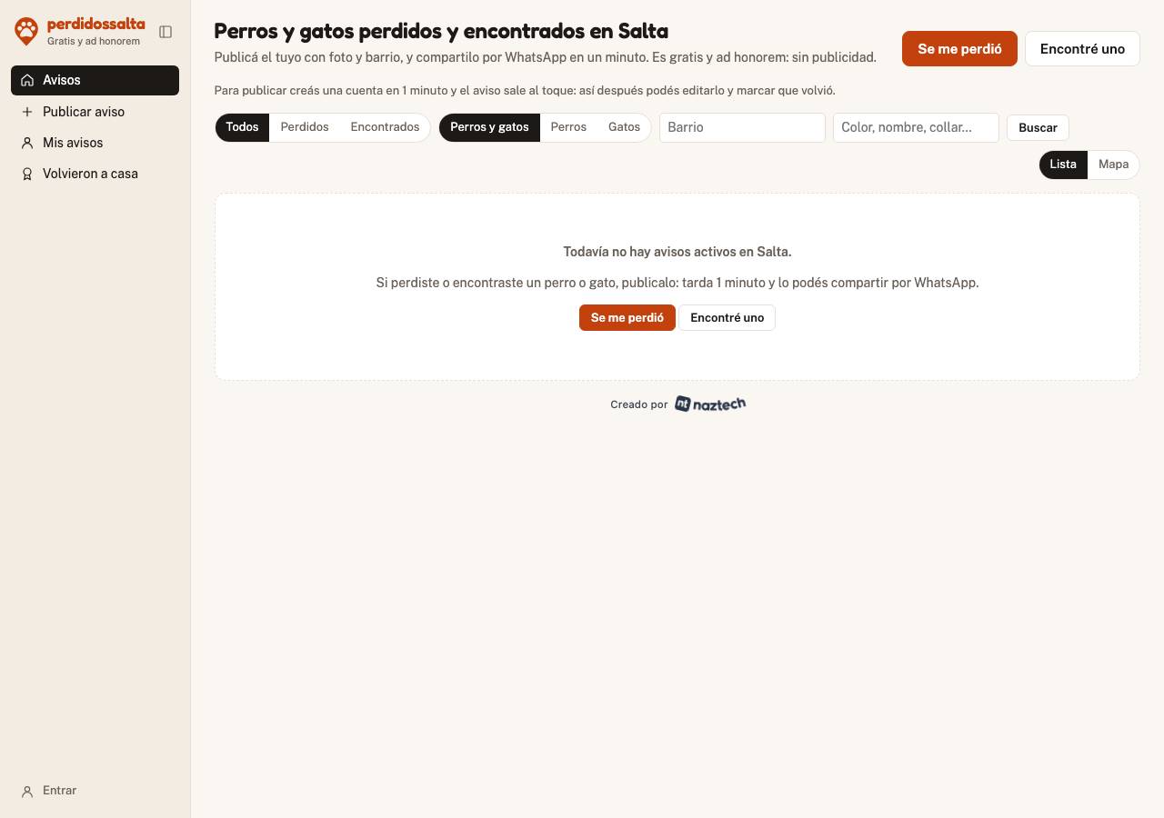 Screenshot of perdidossalta.com taken by the zone census on 2026-10-21