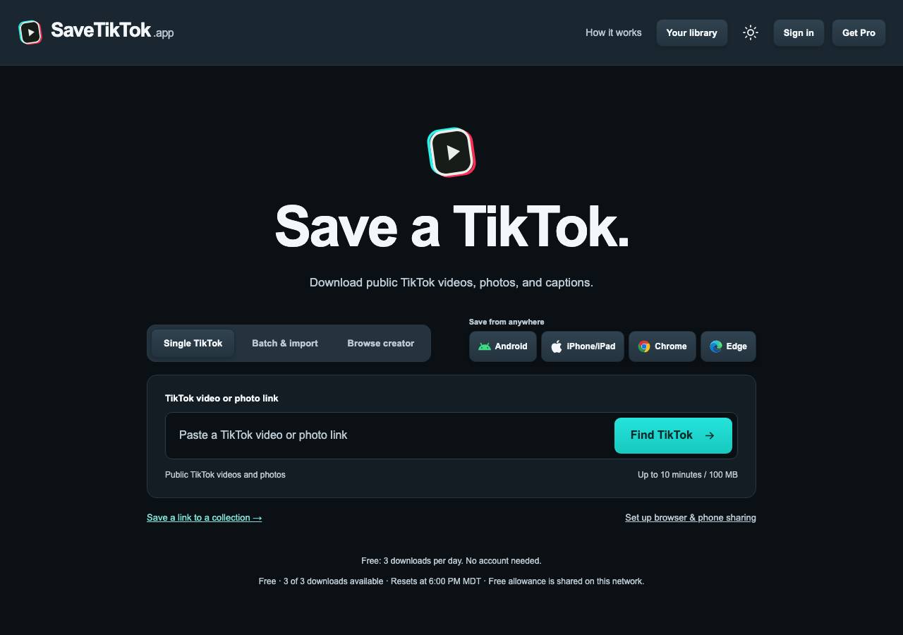 Screenshot of savetiktok.app taken by the zone census on 2026-10-21
