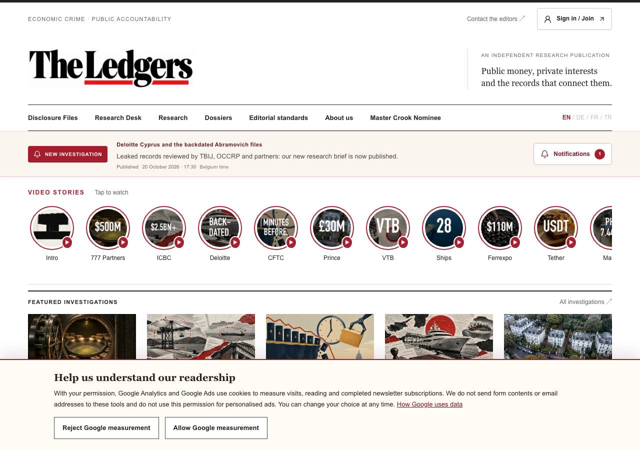 Screenshot of the-ledgers.news taken by the zone census on 2026-10-21