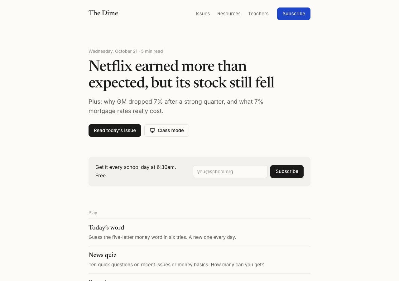 Screenshot of thedime.news taken by the zone census on 2026-10-21