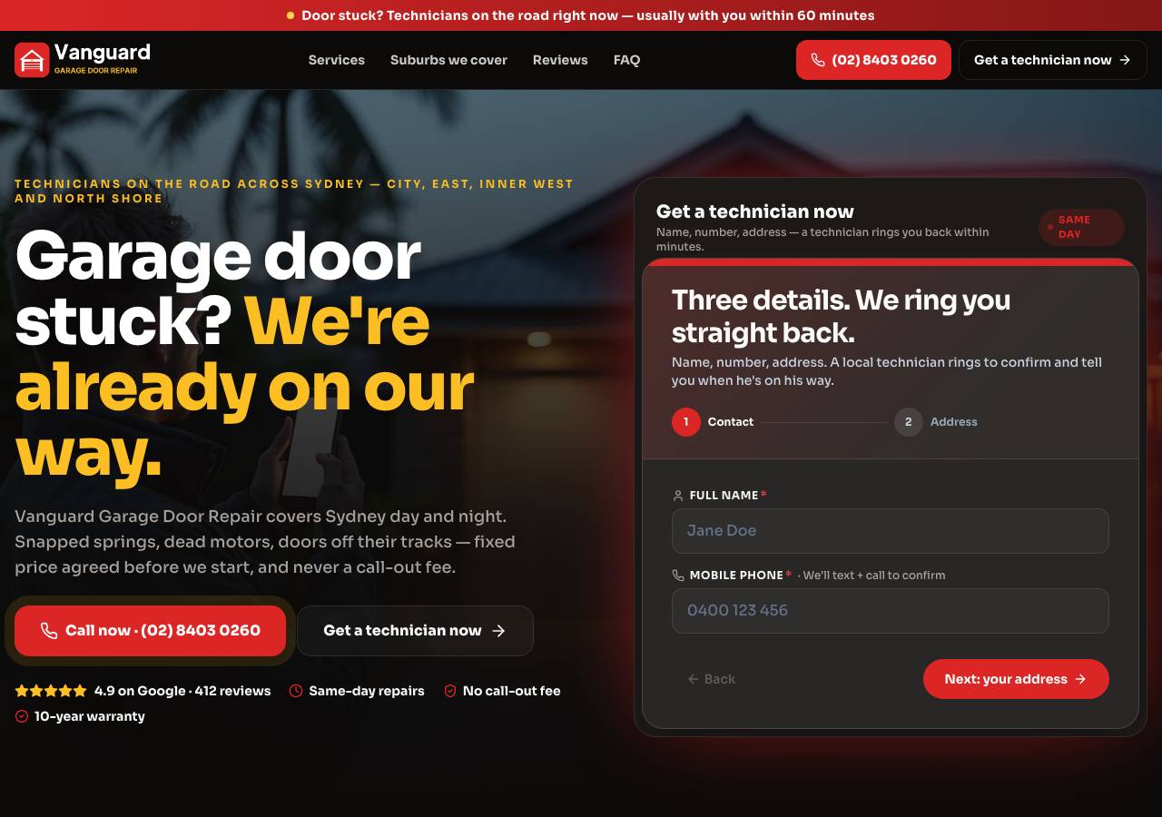 Screenshot of vanguardgaragedoor.repair taken by the zone census on 2026-10-21