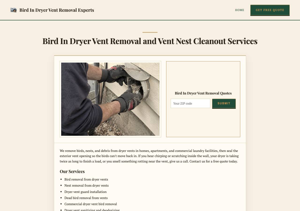 Screenshot of birdindryerventremovalexperts.com taken by the zone census on 2026-10-22