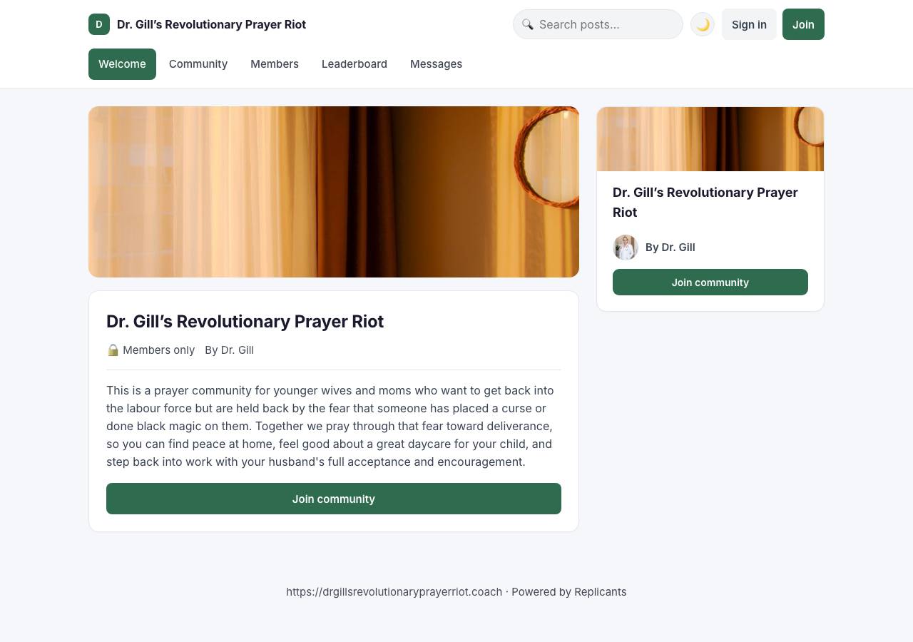 Screenshot of drgillsrevolutionaryprayerriot.coach taken by the zone census on 2026-10-22