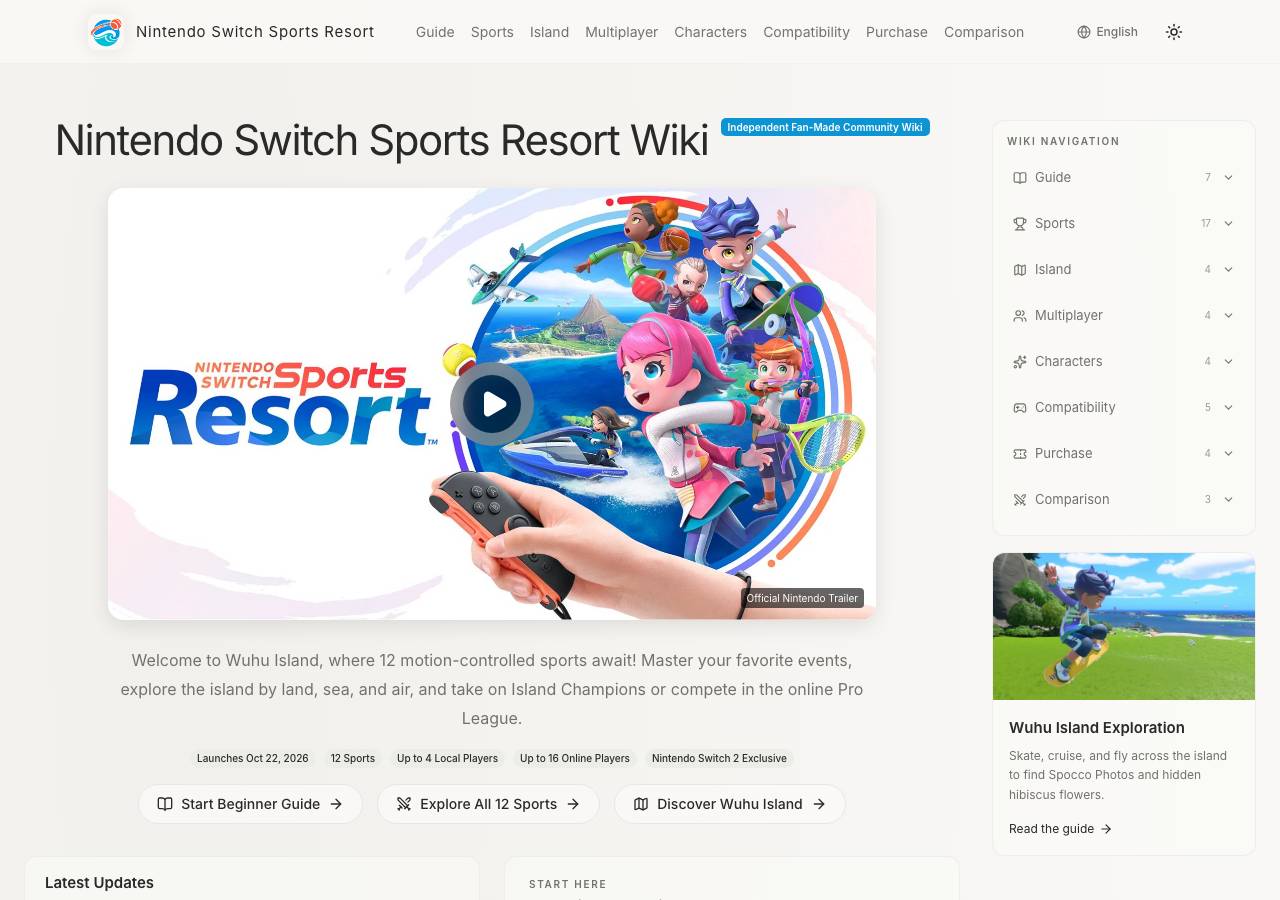 Screenshot of nintendoswitchsportsresortwiki.wiki taken by the zone census on 2026-10-22