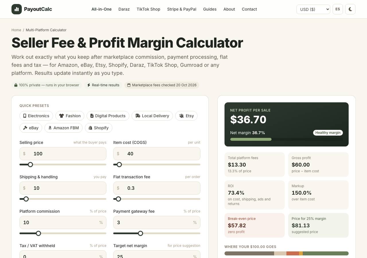 Screenshot of payoutcalc.app taken by the zone census on 2026-10-22