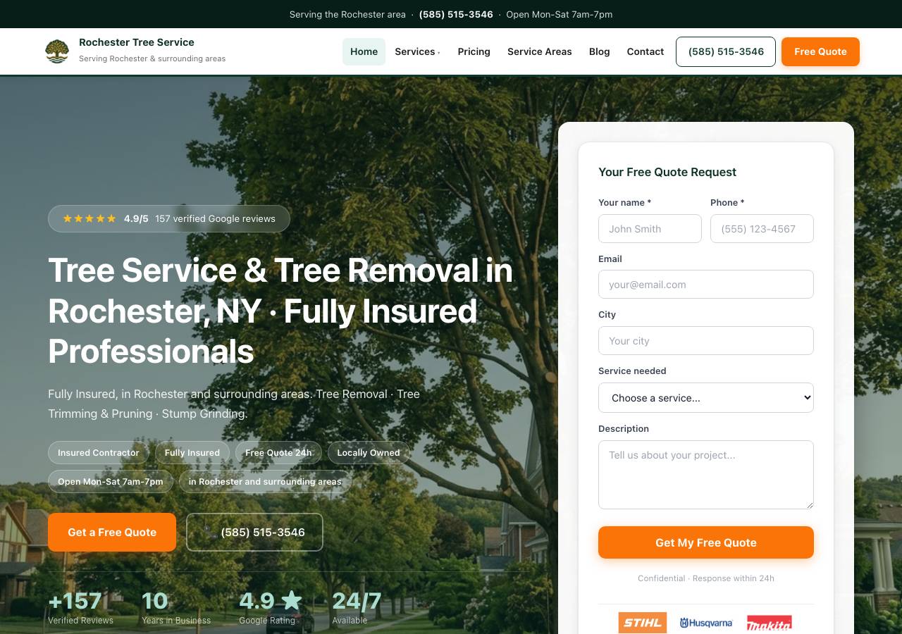 Screenshot of rochester-ny-tree-service.com taken by the zone census on 2026-10-22