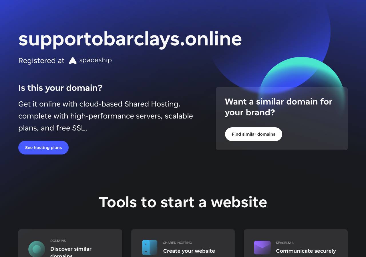 Screenshot of supportobarclays.online taken by the zone census on 2026-10-22