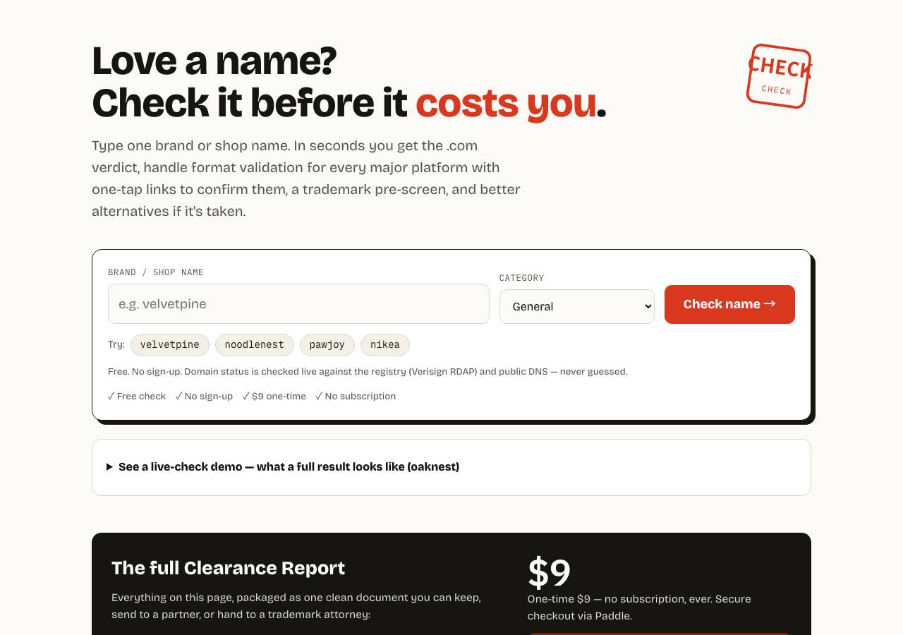 Screenshot of getnamecheck.xyz taken by the zone census on 2026-10-23