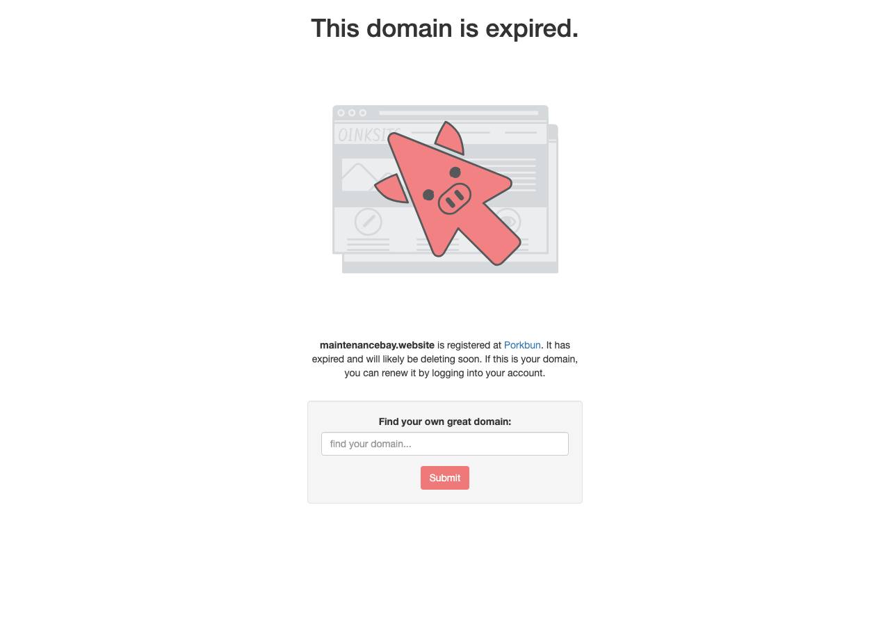 Screenshot of maintenancebay.website taken by the zone census on 2026-10-23