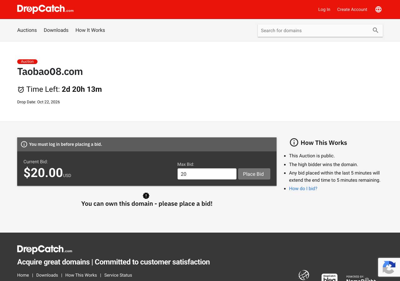 Screenshot of taobao08.com taken by the zone census on 2026-10-23