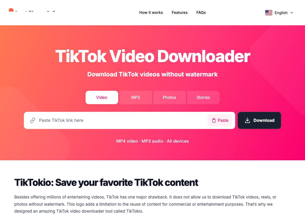 Screenshot of tiktokio.pro taken by the zone census on 2026-10-23
