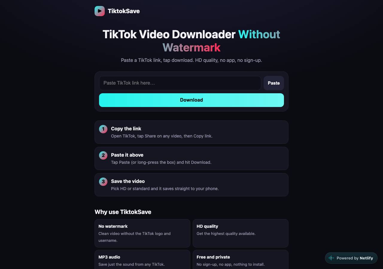 Screenshot of tiktoksave.site taken by the zone census on 2026-10-23