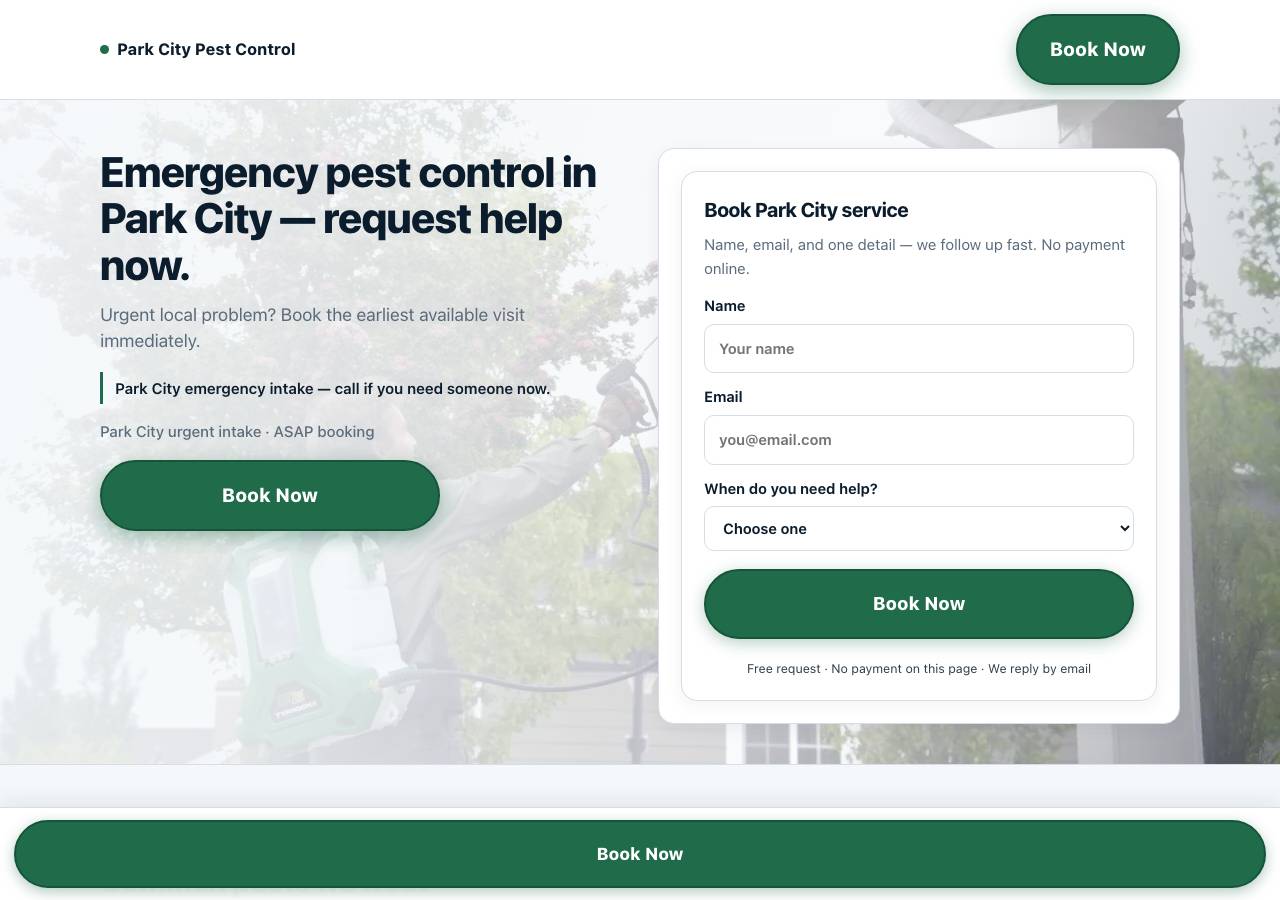 Screenshot of emergencypestcontrolparkcity.com taken by the zone census on 2026-10-24