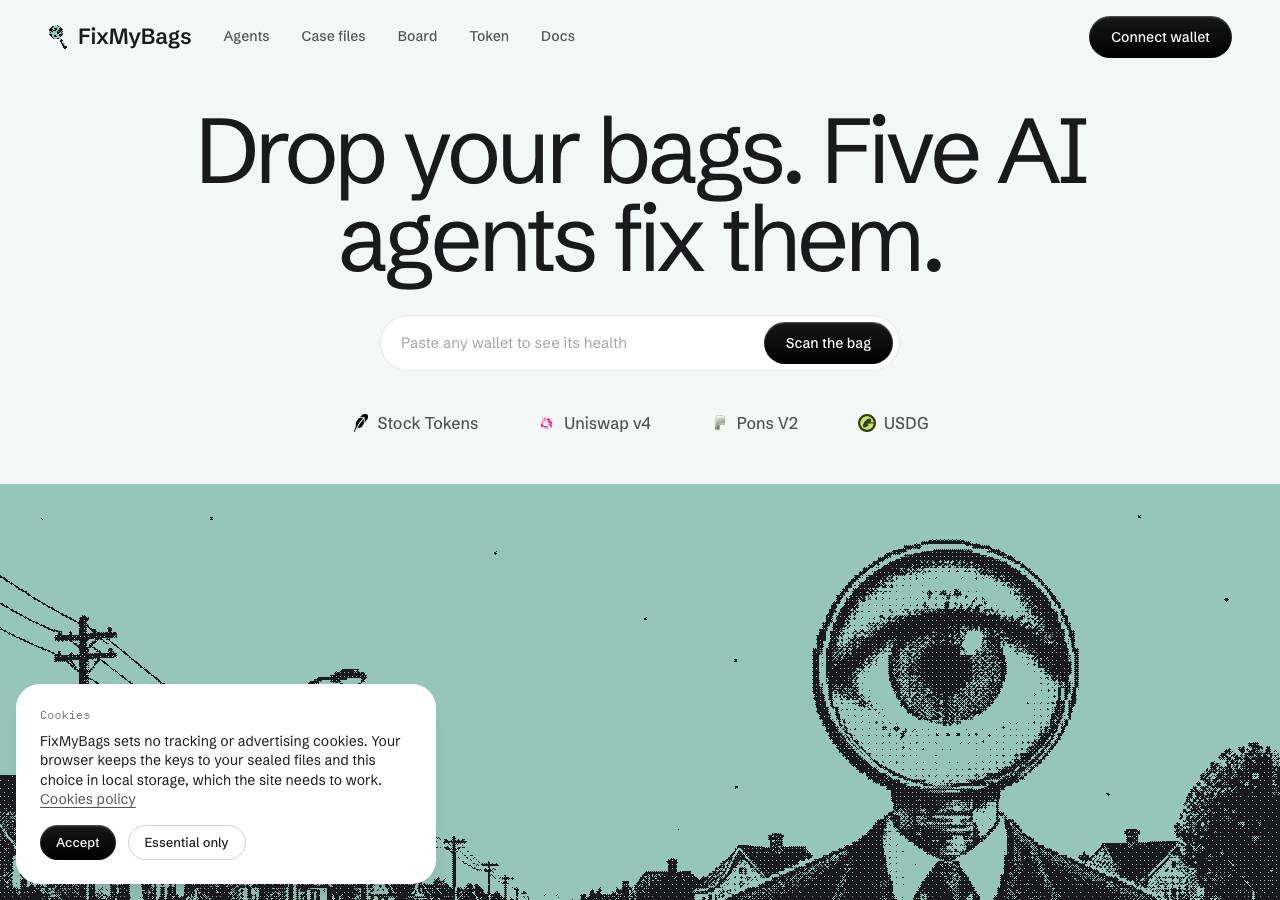 Screenshot of fixmybags.xyz taken by the zone census on 2026-10-24