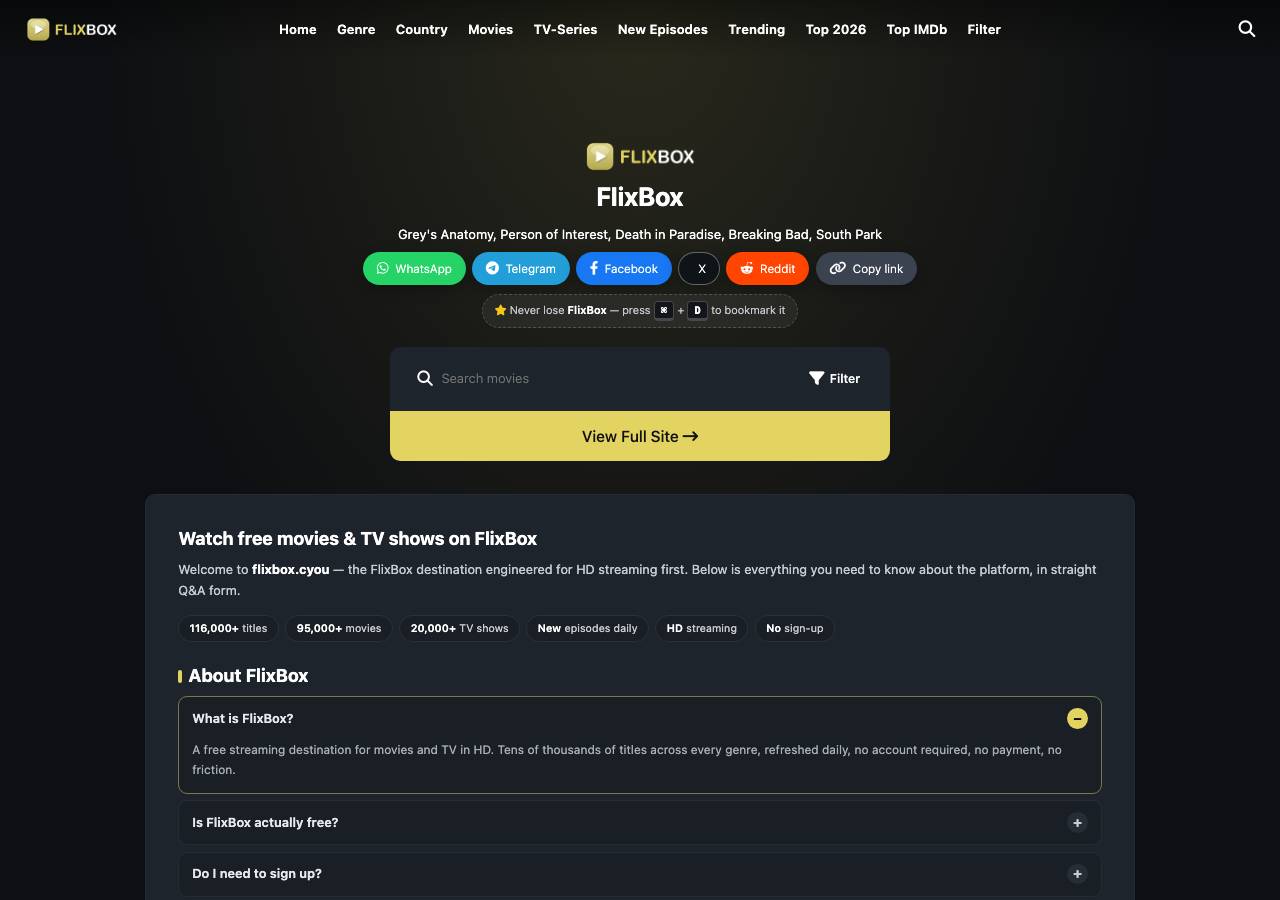 Screenshot of flixbox.cyou taken by the zone census on 2026-10-24