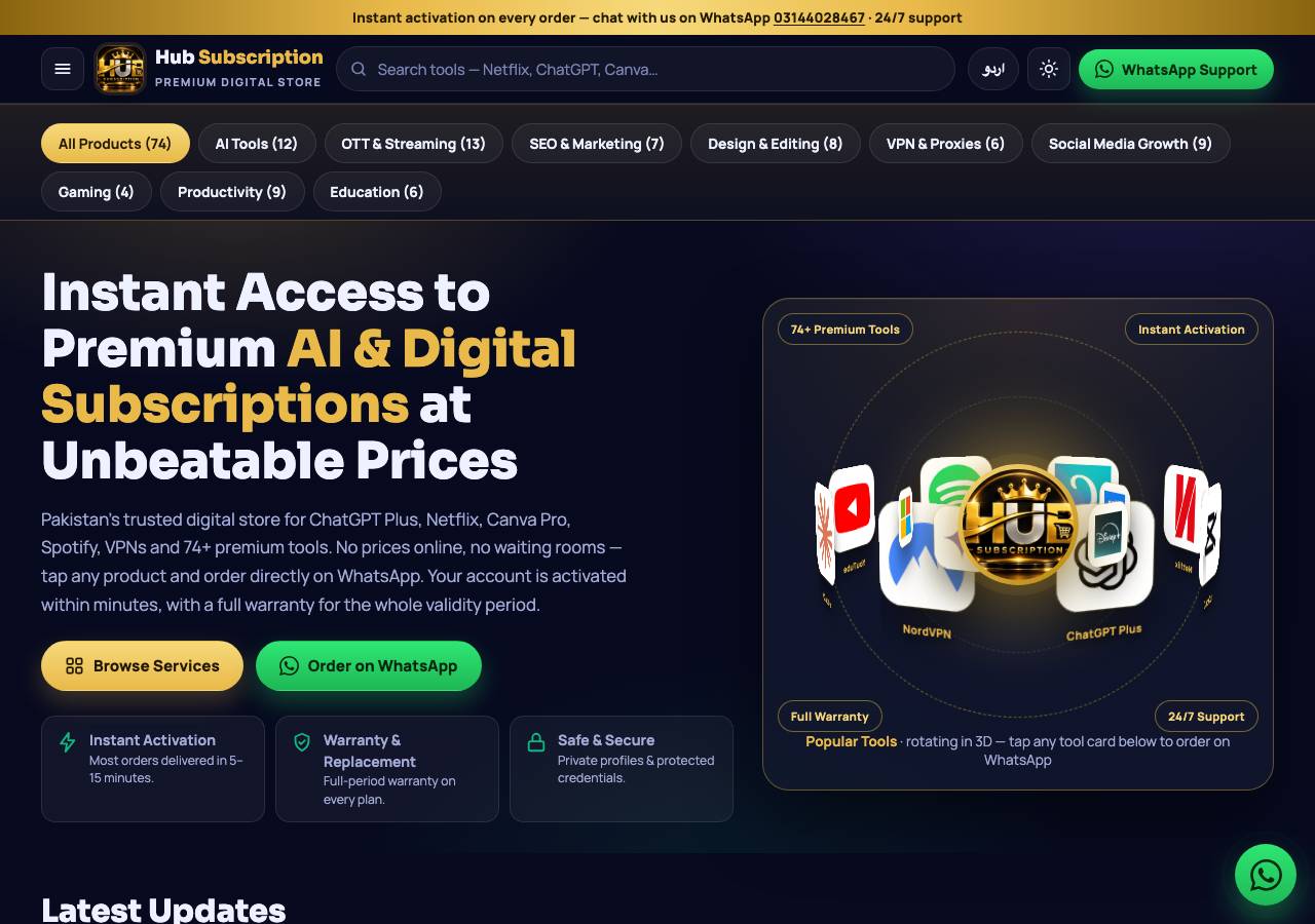 Screenshot of hubsubscription.store taken by the zone census on 2026-10-24