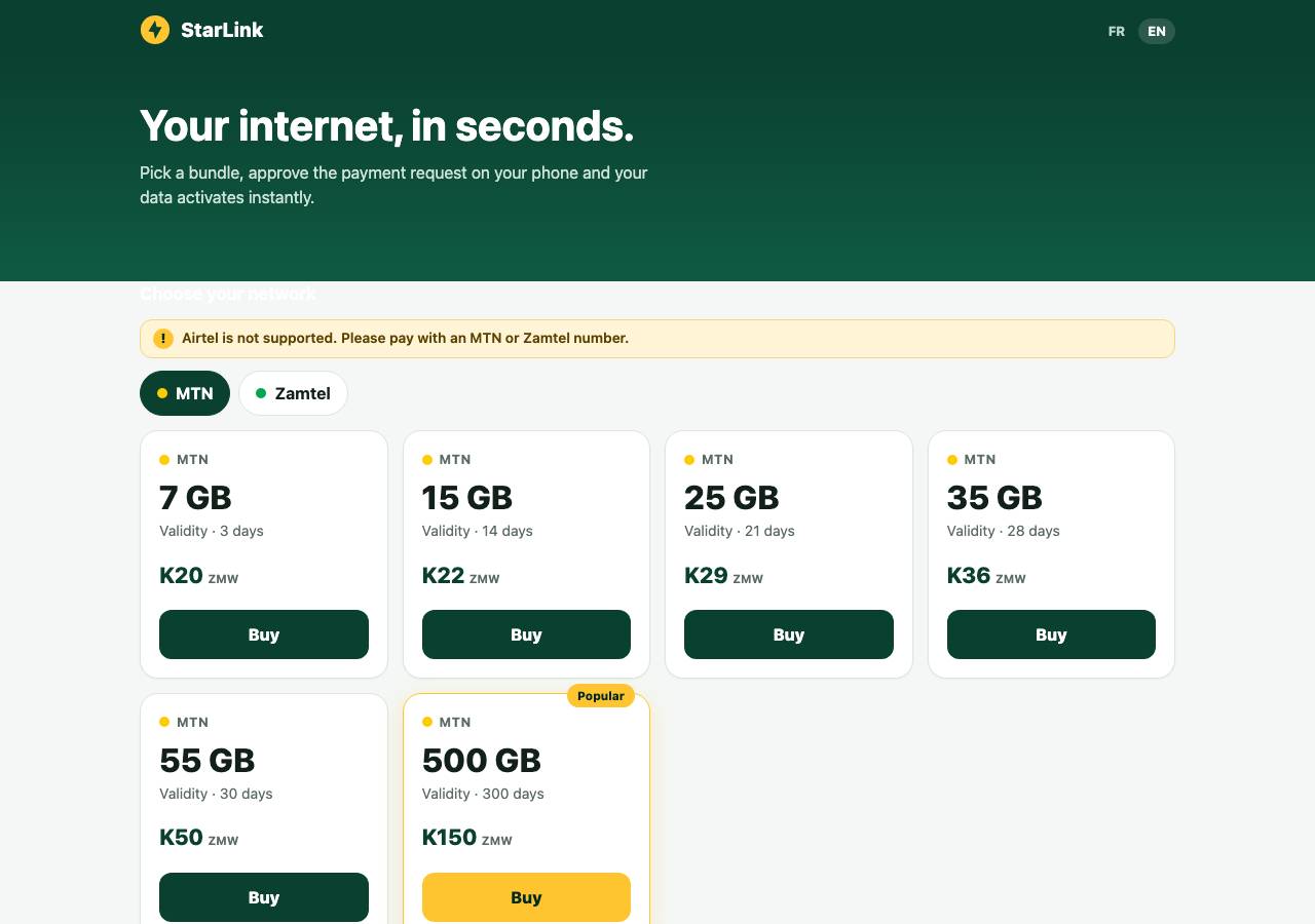 Screenshot of starlinkzambia.space taken by the zone census on 2026-10-24