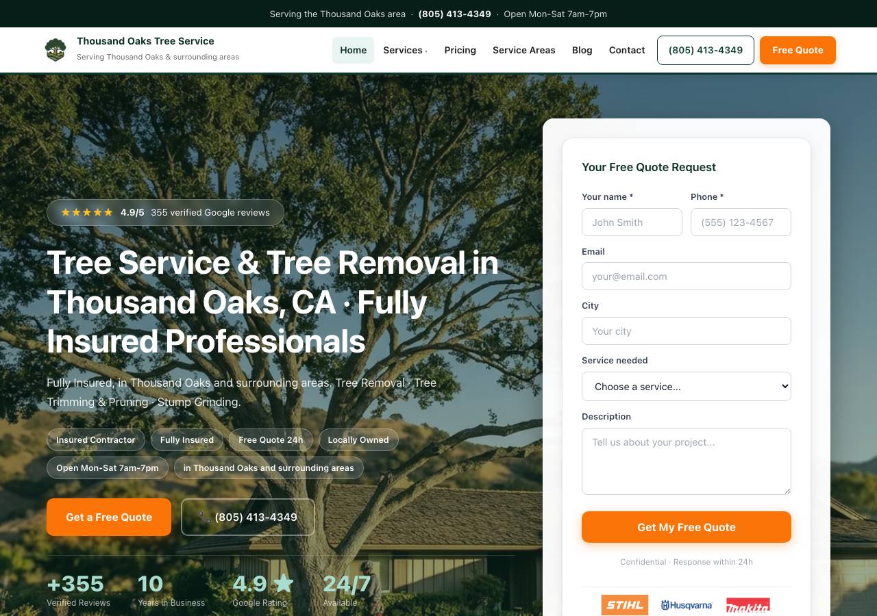 Screenshot of thousand-oaks-tree-service.com taken by the zone census on 2026-10-24