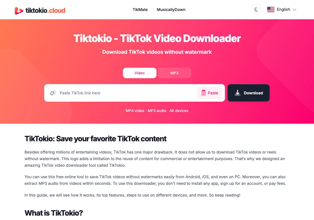 Screenshot of tiktokio.cloud taken by the zone census on 2026-10-24