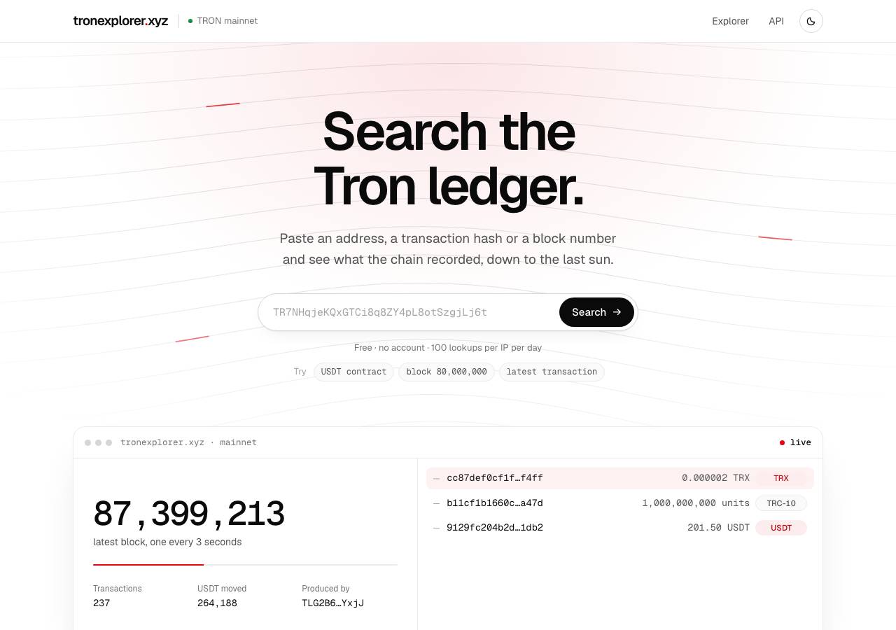 Screenshot of tronexplorer.xyz taken by the zone census on 2026-10-24