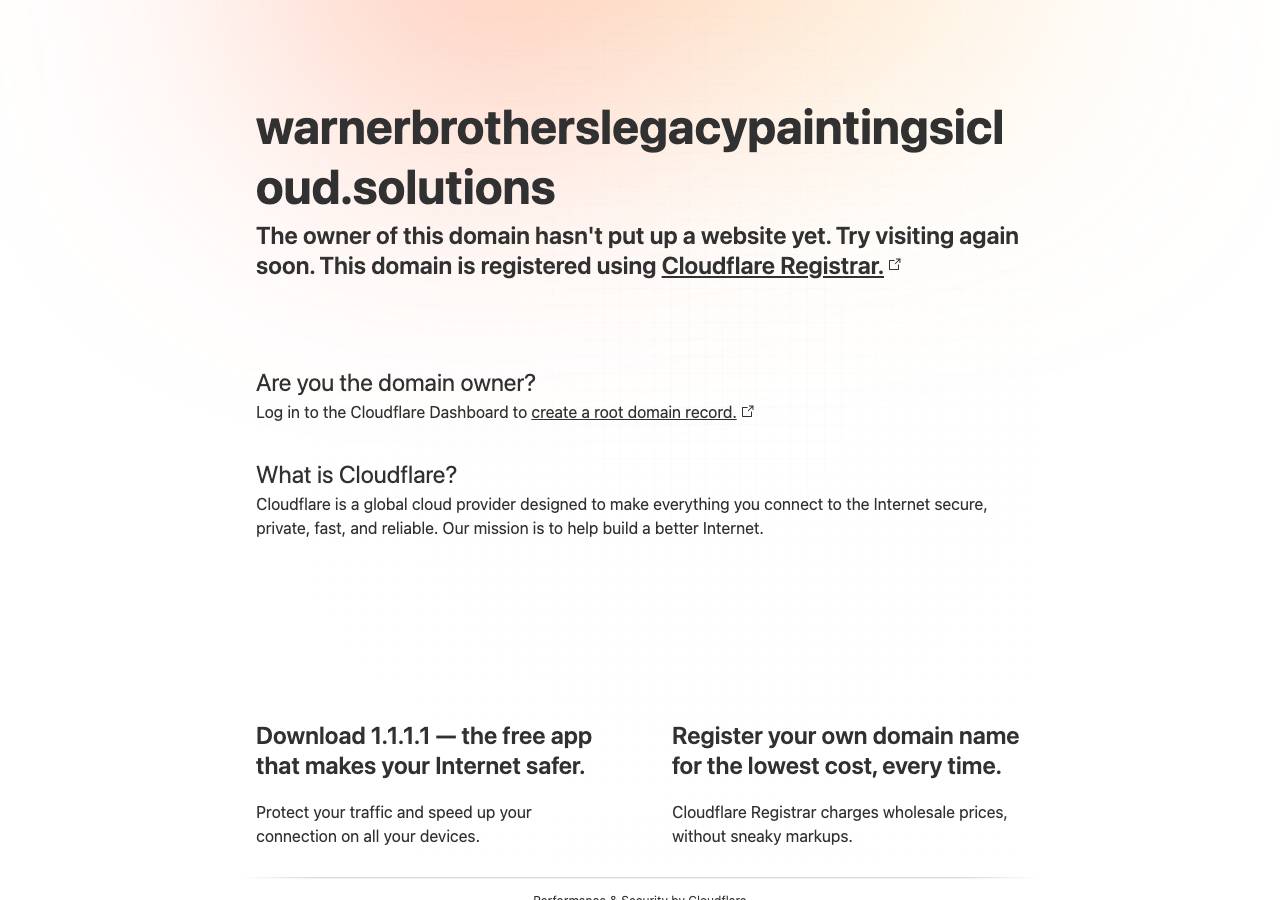 Screenshot of warnerbrotherslegacypaintingsicloud.solutions taken by the zone census on 2026-10-24
