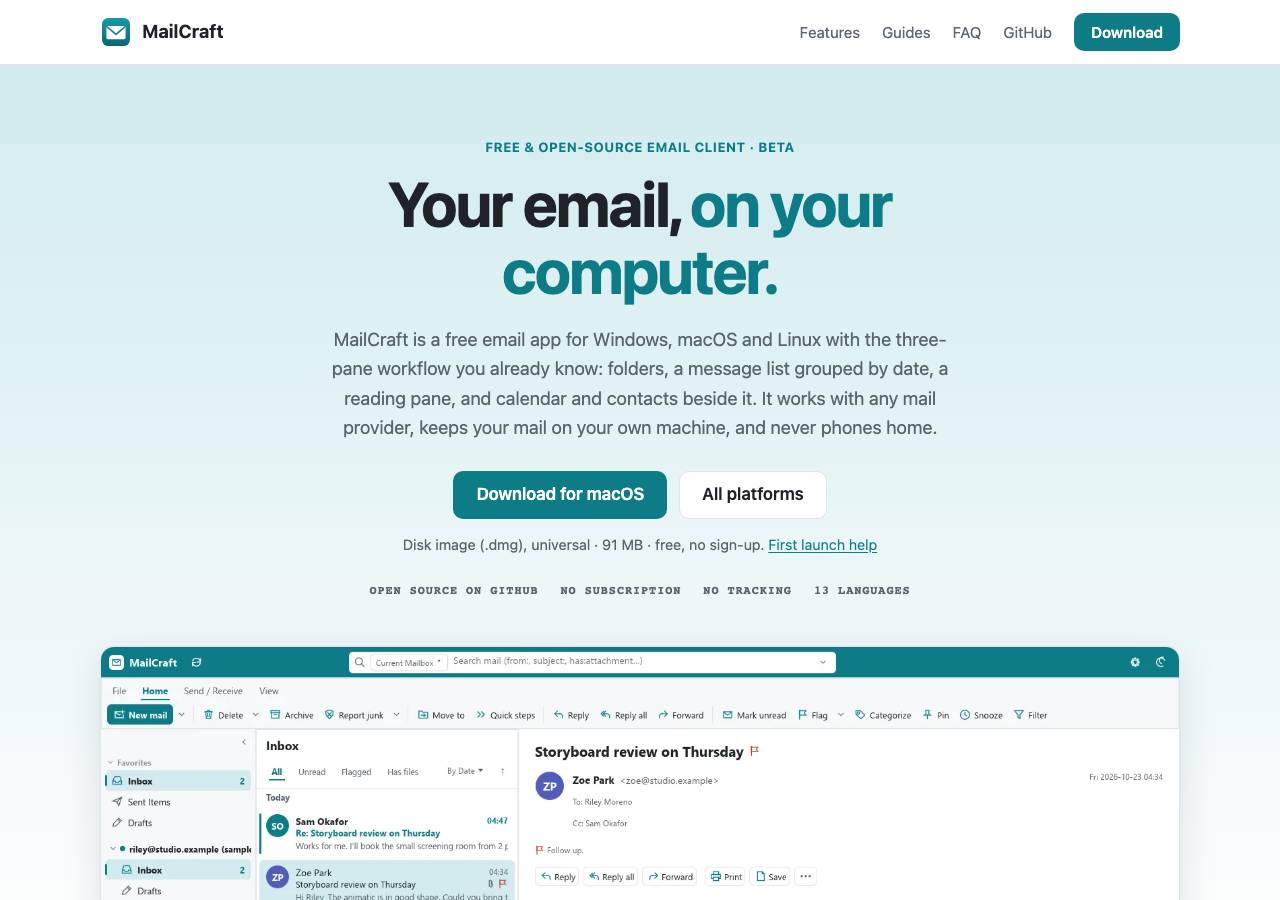 Screenshot of mailcraft.dev taken by the zone census on 2026-10-25