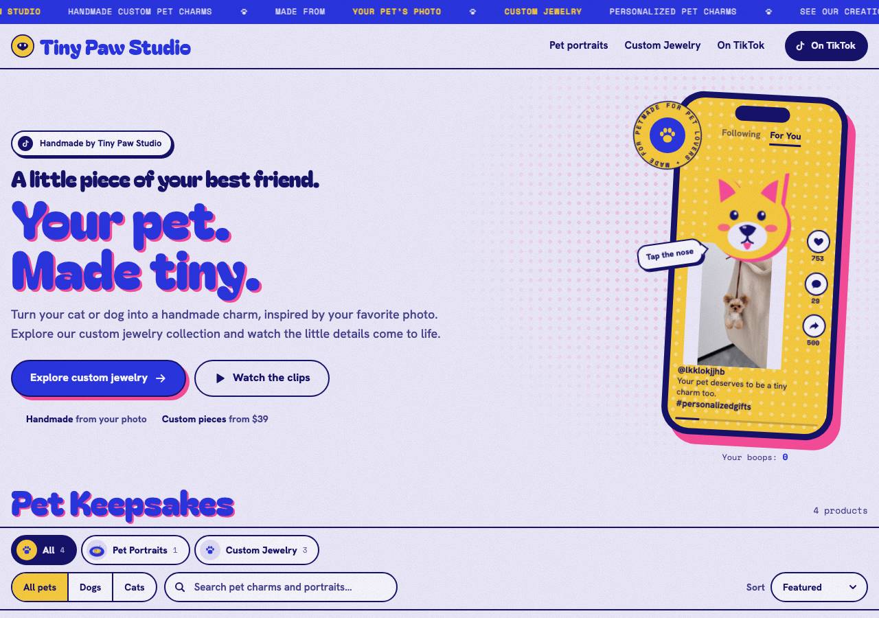 Screenshot of tinypawstudio.com taken by the zone census on 2026-10-25