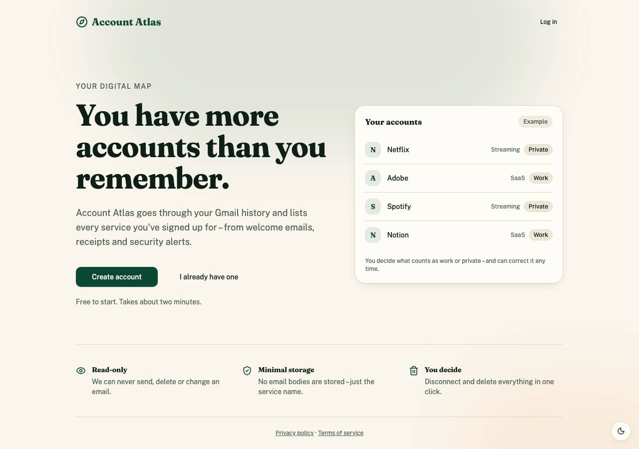 Screenshot of accountatlas.app taken by the zone census on 2026-10-26