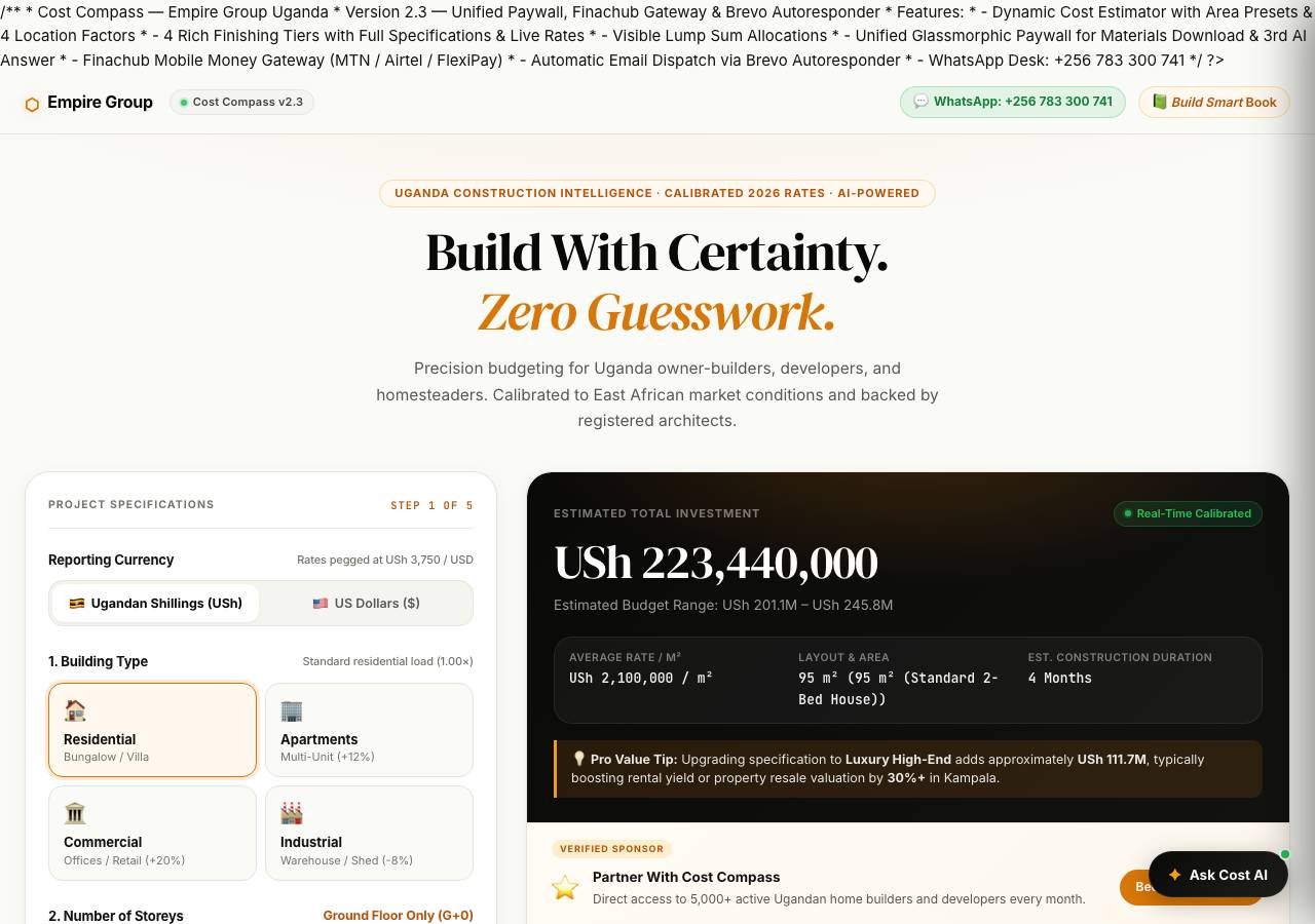 Screenshot of constructioncostcompass.tech taken by the zone census on 2026-10-26