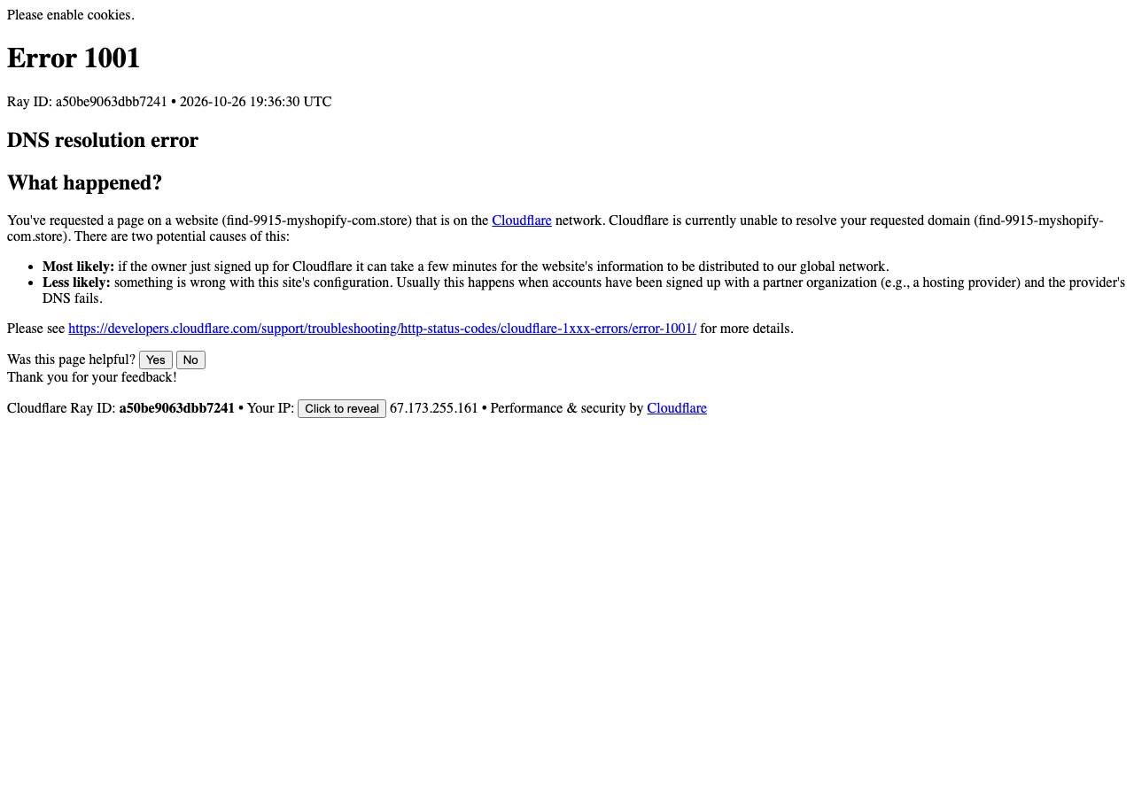 Screenshot of find-9915-myshopify-com.store taken by the zone census on 2026-10-26