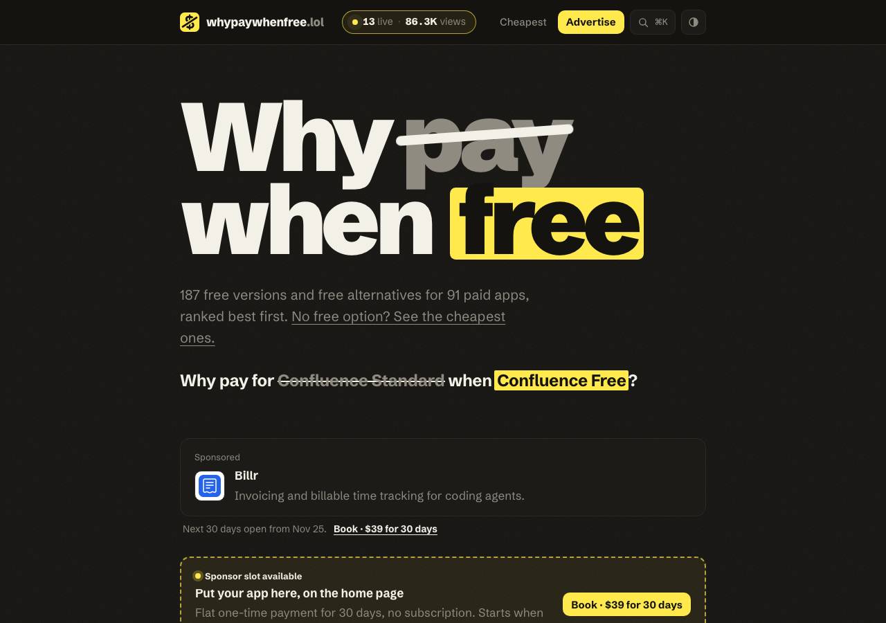 Screenshot of whypaywhenfree.lol taken by the zone census on 2026-10-26