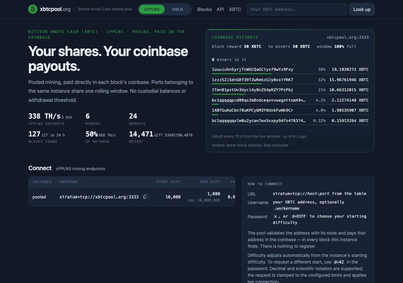 Screenshot of xbtcpool.org taken by the zone census on 2026-10-26