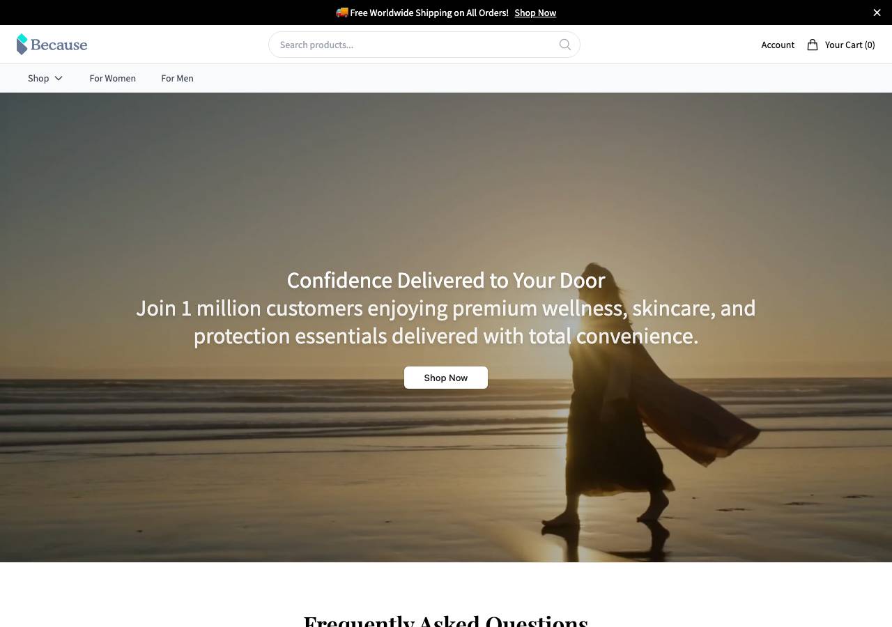 Screenshot of becausewellness.shop taken by the zone census on 2026-10-27