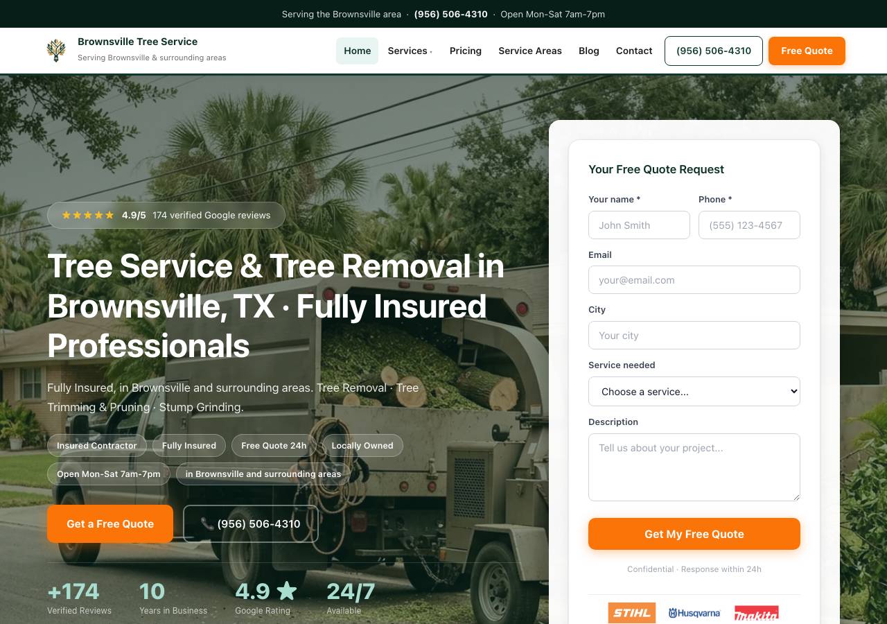 Screenshot of brownsville-tree-service.com taken by the zone census on 2026-10-27